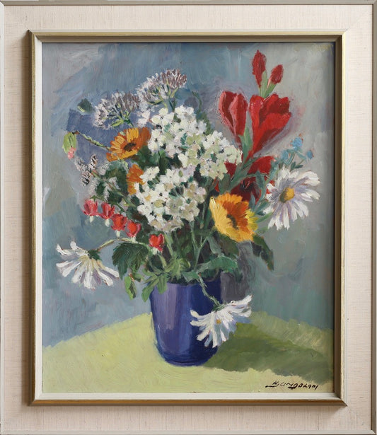 Vintage Art Original Mid Century Floral Still Life Oil Painting