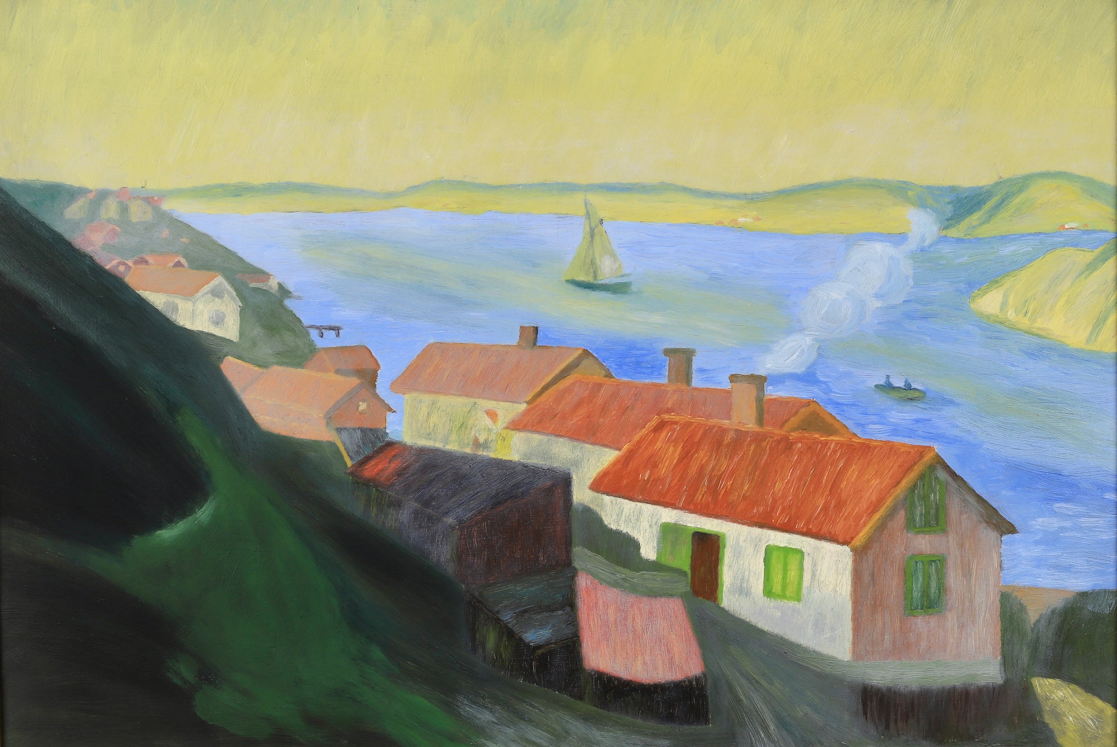 Mid Century Art Coastal Oil Painting from Sweden