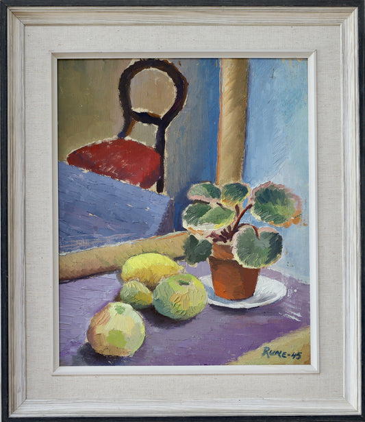 Vintage Art Room Original interior Oil Painting Sweden 1945