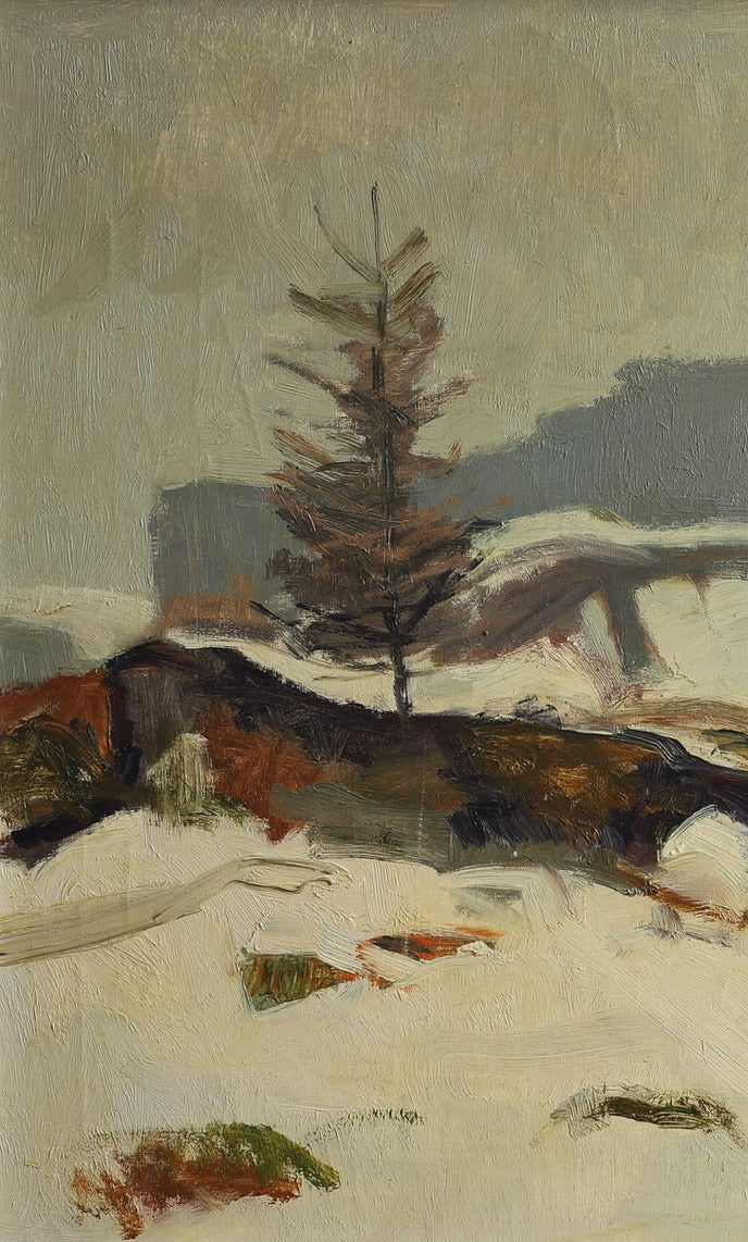 Original Vintage Art Room Winterscape Oil Painting from Sweden