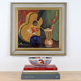 Load image into Gallery viewer, Striking Mid Century Still Life Oil Painting with Guitar from Sweden