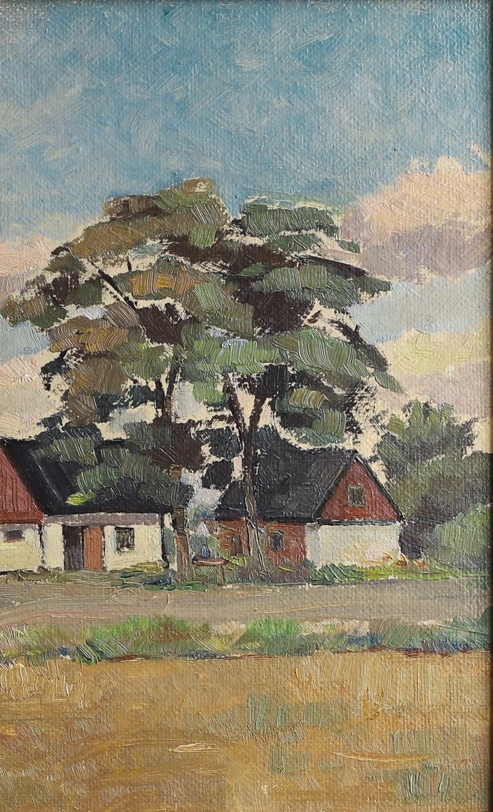 Vintage Art Room Mid Century Farmhouse Oil Painting from Sweden