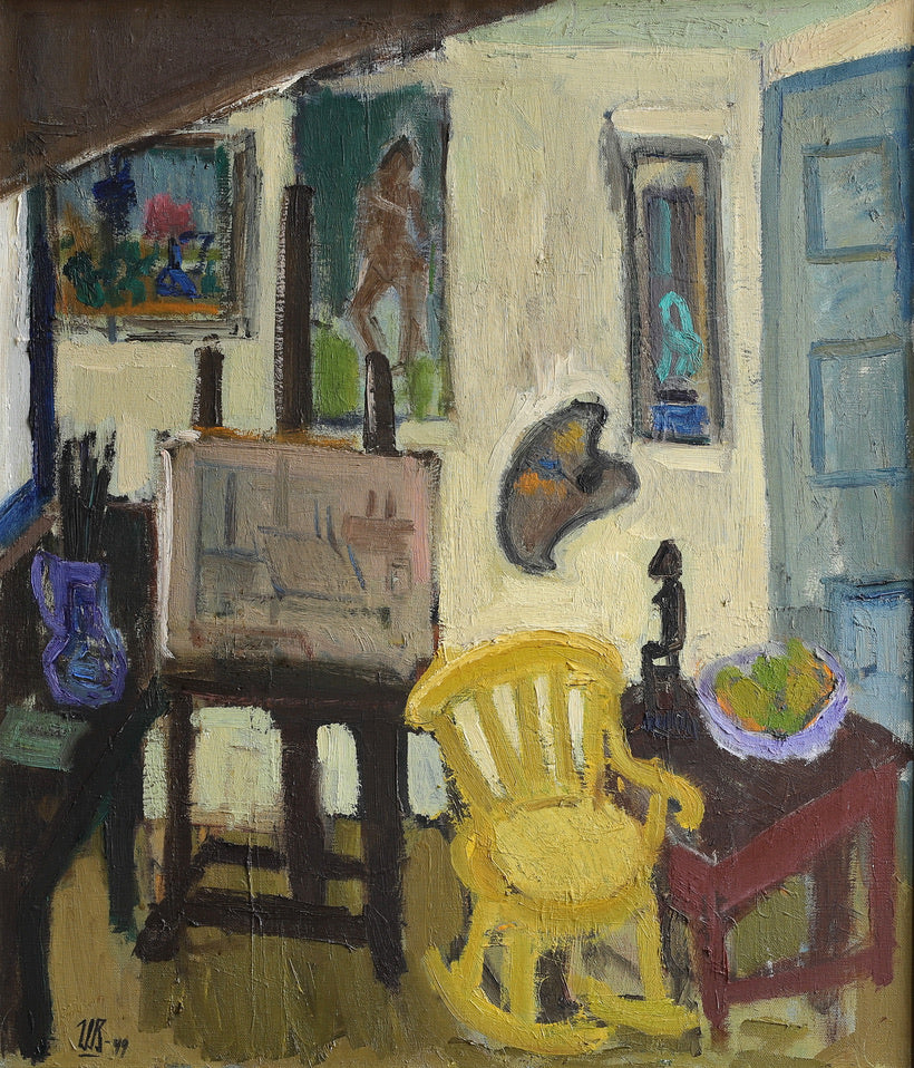 Vintage Art Room Original Artist's Studio  interior Oil Painting Sweden