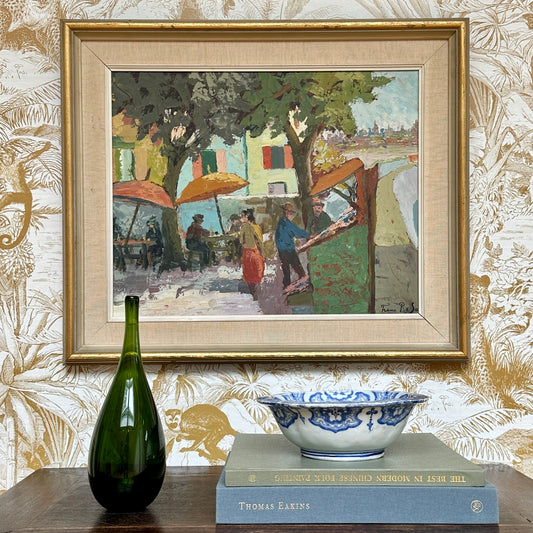 Vintage Art Room Outdoor Market Oil Painting From Sweden