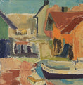 Load image into Gallery viewer, Mid Century Harbor Scene Original Vintage Oil Painting from Sweden