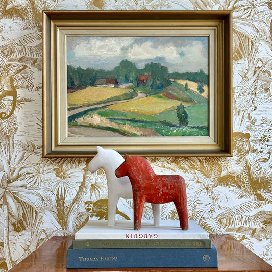 Mid Century Original Vintage Farmhouse Oil Painting from Sweden