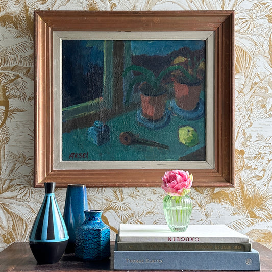 Original Still Life Oil Painting Vintage Mid Century Sweden