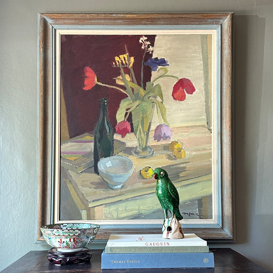 Large Original Vintage Art Still Life Oil Painting from Sweden