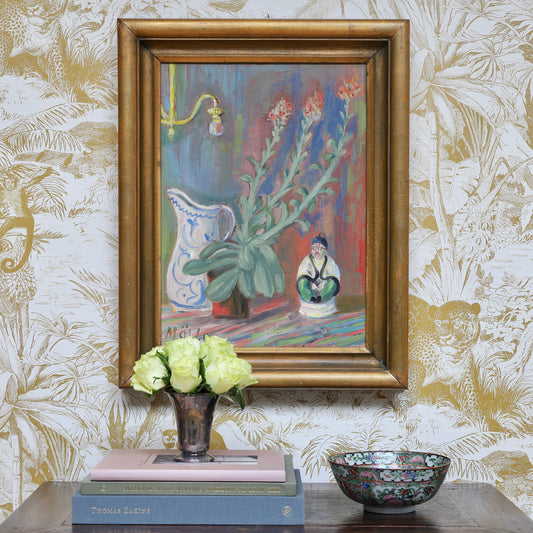 Vintage Art Room Original Still Life Oil Painting from Sweden 1933