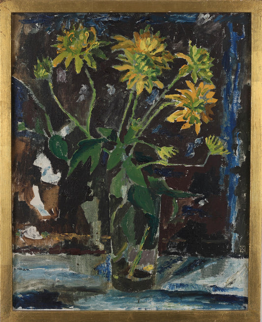 Swedish Mid Century Vintage Art Floral Still Life Oil Painting