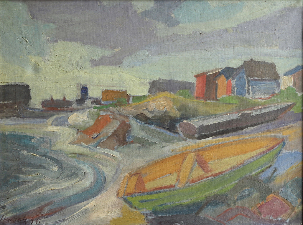 Mid Century Vintage Art Original Coastal Oil Painting from Sweden