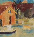 Load image into Gallery viewer, Mid Century Harbor Scene Original Vintage Oil Painting from Sweden