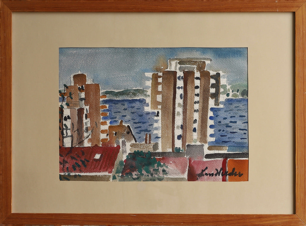 Vintage Art Mid Century Cityscape From Sweden by L Herder