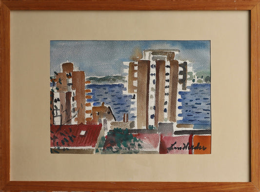 Vintage Art Mid Century Cityscape From Sweden by L Herder