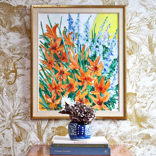 Original Flora Painting Vintage Mid Century Sweden