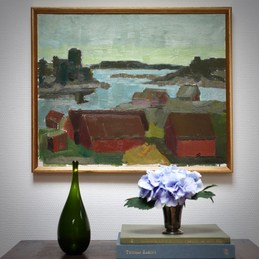Original Coastal Oil Painting Vintage Mid Century From Sweden