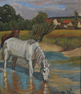 Load image into Gallery viewer, Vintage Art Original Oil Painting of Horses From Sweden