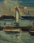 Load image into Gallery viewer, Original Vintage Art Oil Painting Of Harbor From Sweden 1949