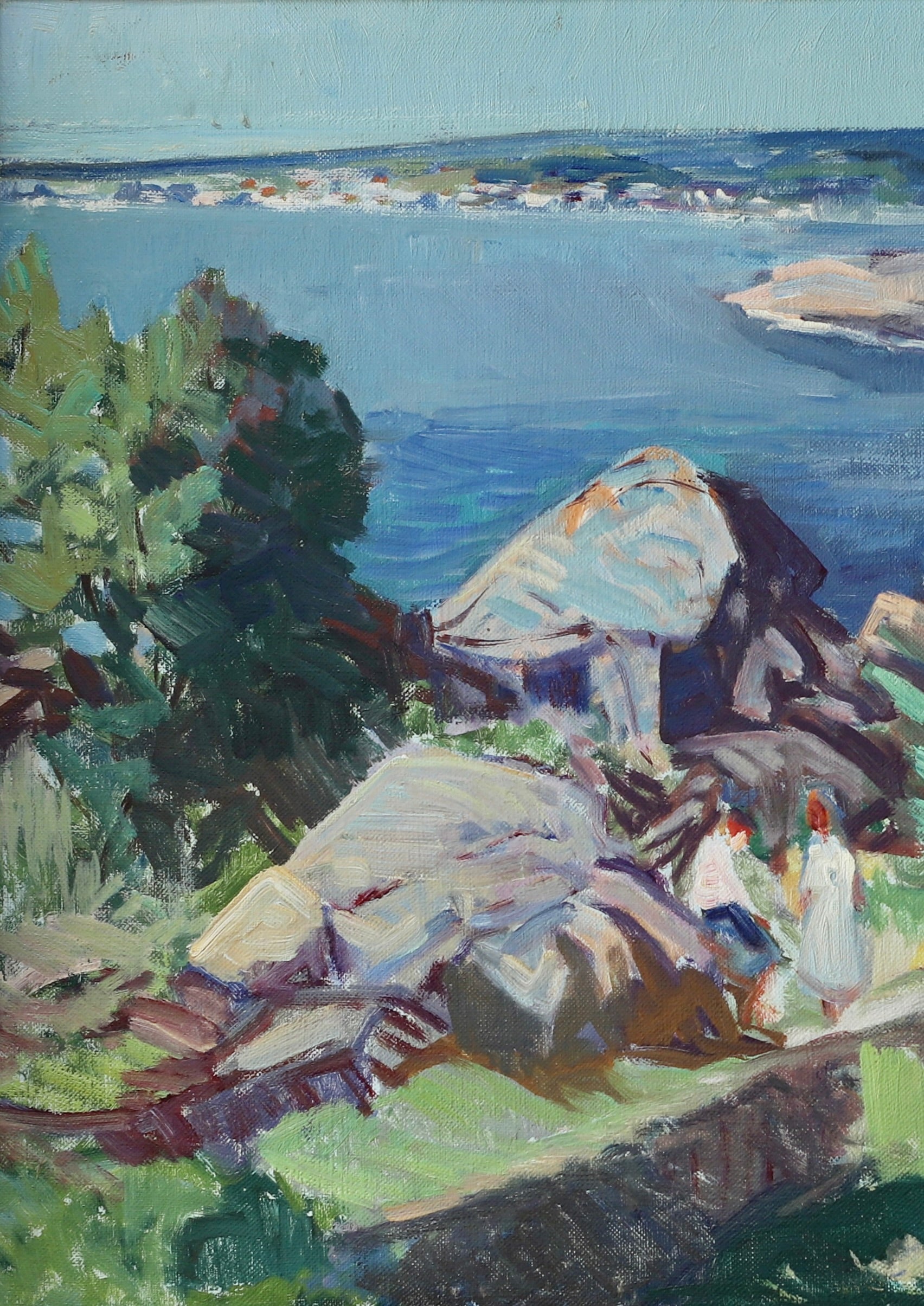 Mid Century Vintage Coastal Oil Painting From Sweden