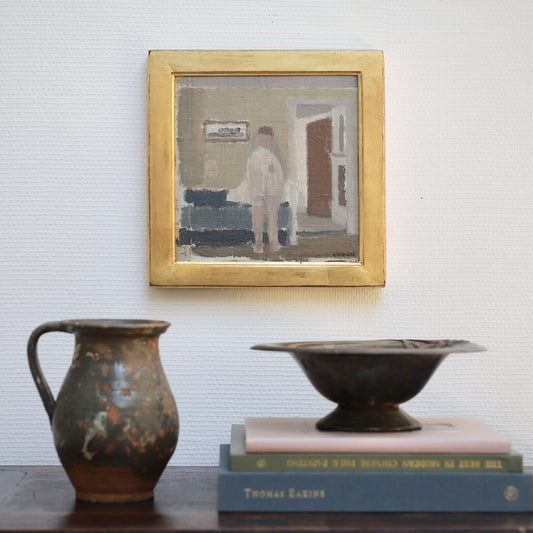 Swedish Vintage Figure in Interior Oil Painting From Sweden