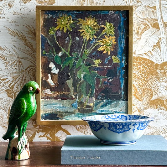 Swedish Mid Century Vintage Art Floral Still Life Oil Painting