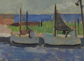 Load image into Gallery viewer, Mid Century Original Harbor Oil Painting From Sweden 1952
