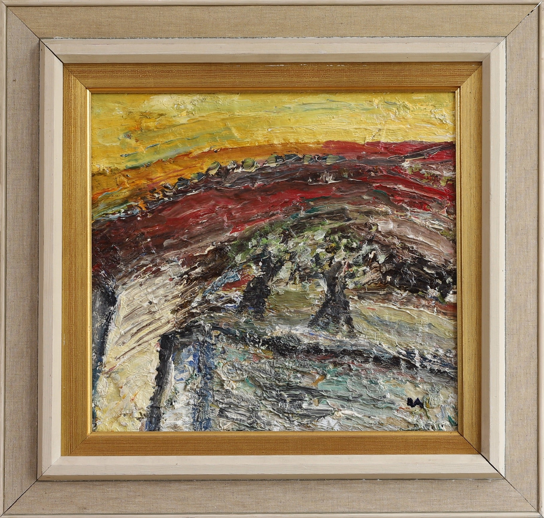Original Vintage Abstract Landscape Oil Painting from Sweden