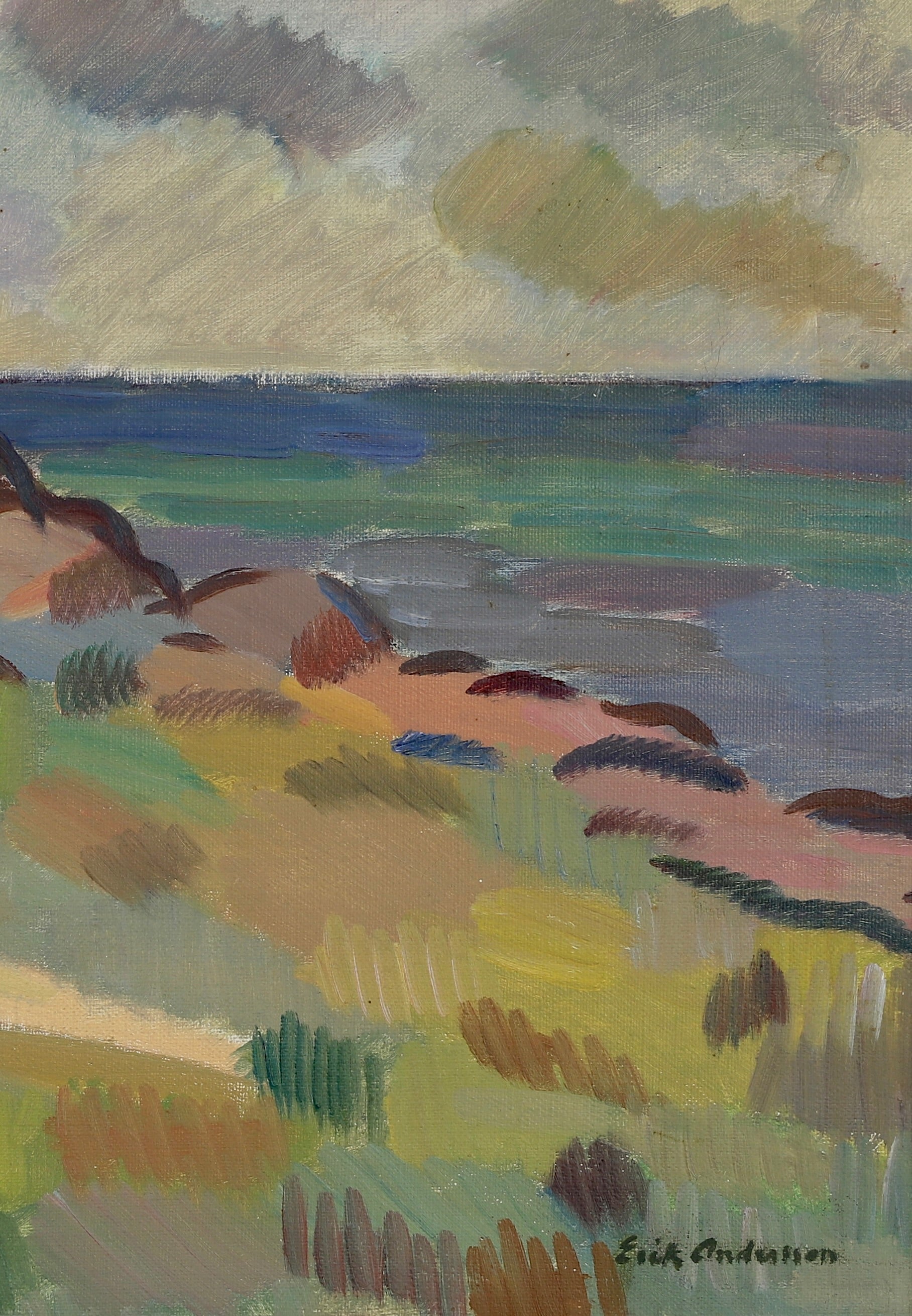 Mid Century Coastal Oil Painting Sweden E Andersson