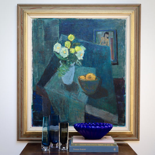 Vintage Mid Century Interior Oil Painting From Sweden by J Bören