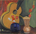 Load image into Gallery viewer, Striking Mid Century Still Life Oil Painting with Guitar from Sweden