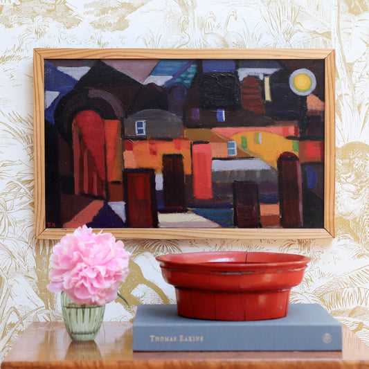 Mid Century Original Vintage Oil Painting from Sweden