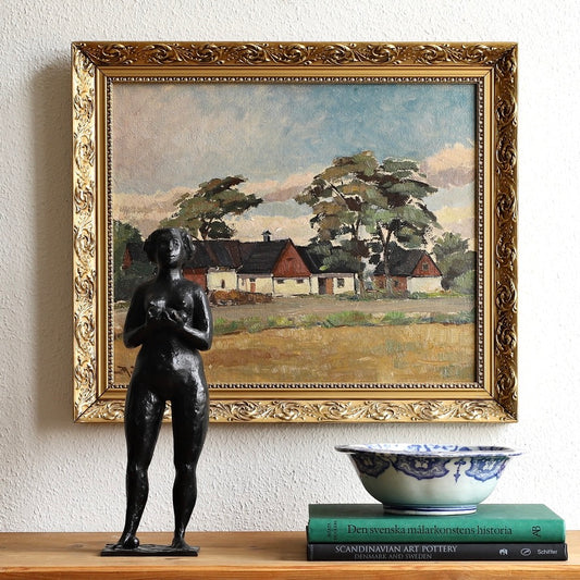 Vintage Art Room Mid Century Farmhouse Oil Painting from Sweden