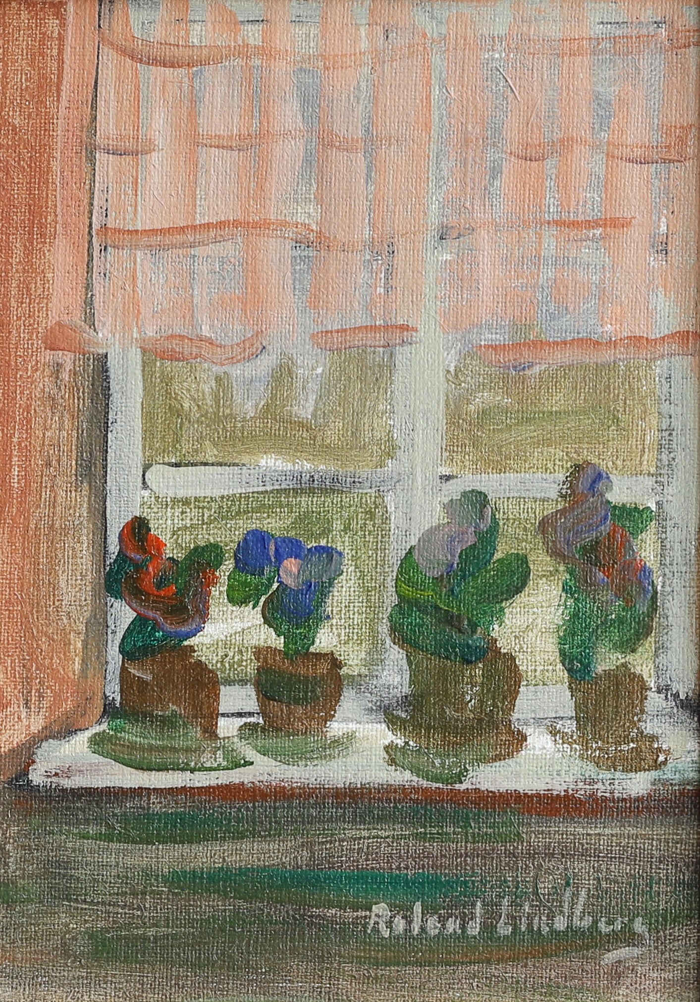 Vintage Mid Century Interior Oil Painting from Sweden