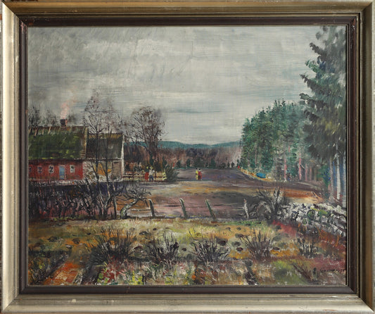 Original Vintage Farmhouse Oil Painting from Sweden 1935