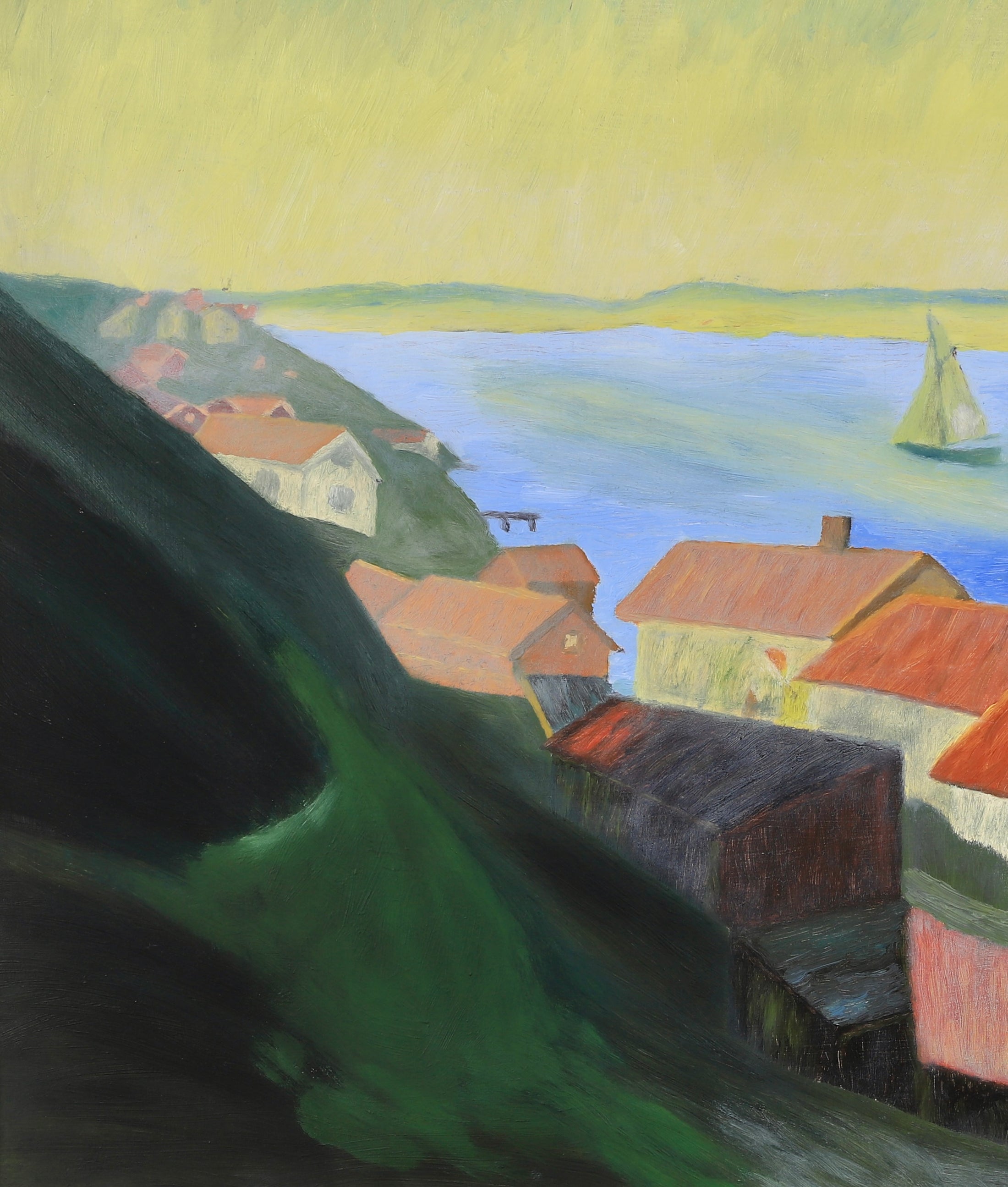 Mid Century Art Coastal Oil Painting from Sweden