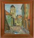 Load image into Gallery viewer, Mid Century Original Cityscape Oil Painting From Sweden 1965
