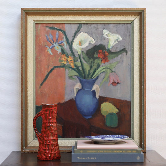 Original Still Life Floral Oil Painting Vintage Mid Century Sweden