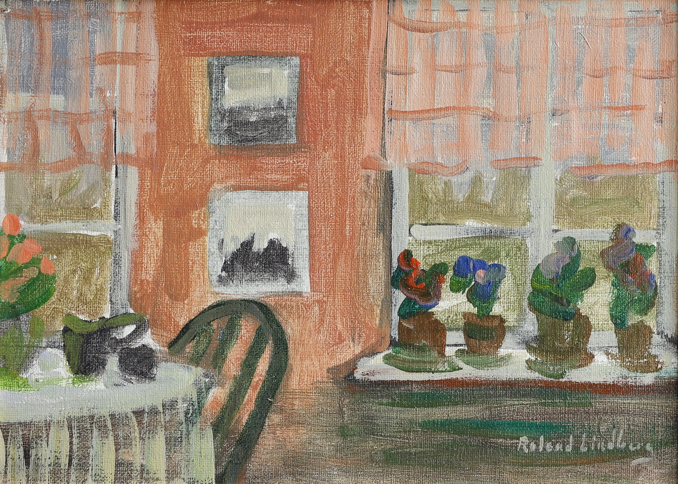 Vintage Mid Century Interior Oil Painting from Sweden
