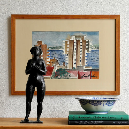Vintage Art Mid Century Cityscape From Sweden by L Herder