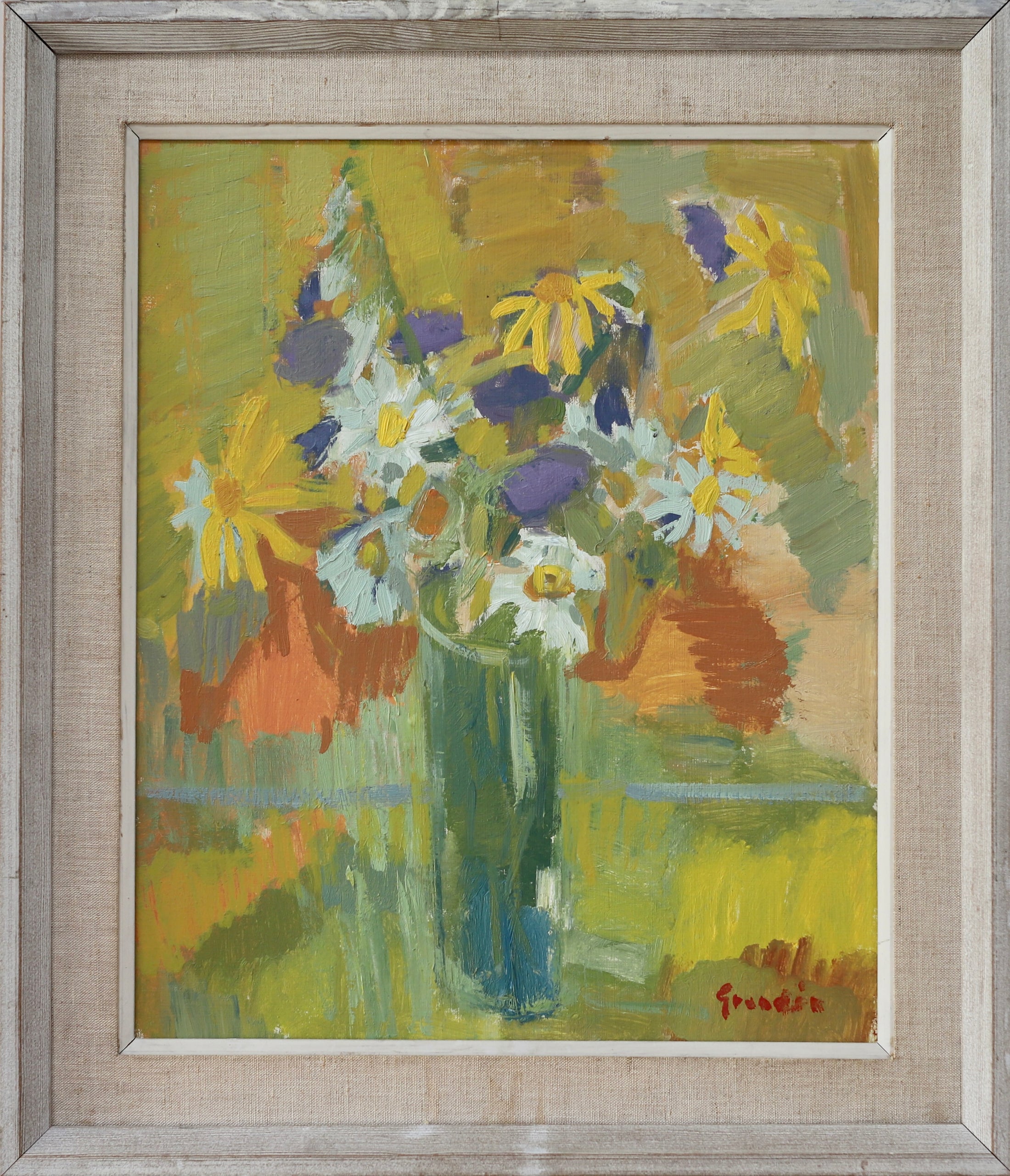 Vintage Mid Century Still Life Oil Painting By Grandin Sweden