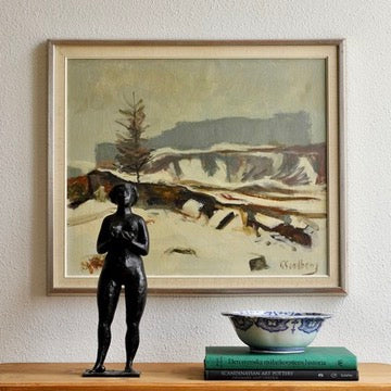 Original Vintage Art Room Winterscape Oil Painting from Sweden