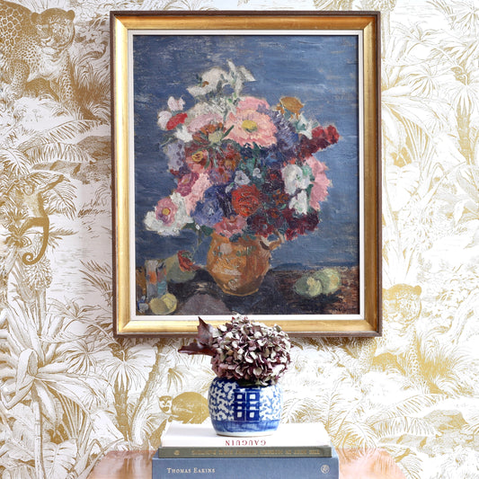 Vintage Art Room Original Still Life Oil Painting from Sweden