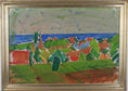 Load image into Gallery viewer, Colorful Swedish Mid Century Original Landscape Oil Painting 1958