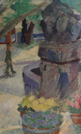 Load image into Gallery viewer, Vintage Village Square Mid Century Oil Painting from Sweden