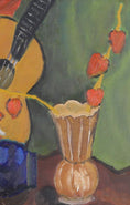 Load image into Gallery viewer, Striking Mid Century Still Life Oil Painting with Guitar from Sweden