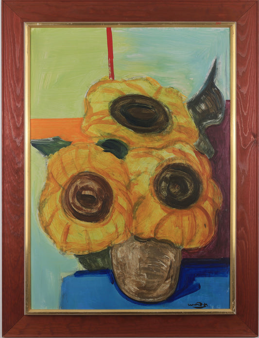 Vintage Art Room Original Sunflower Oil Painting Sweden