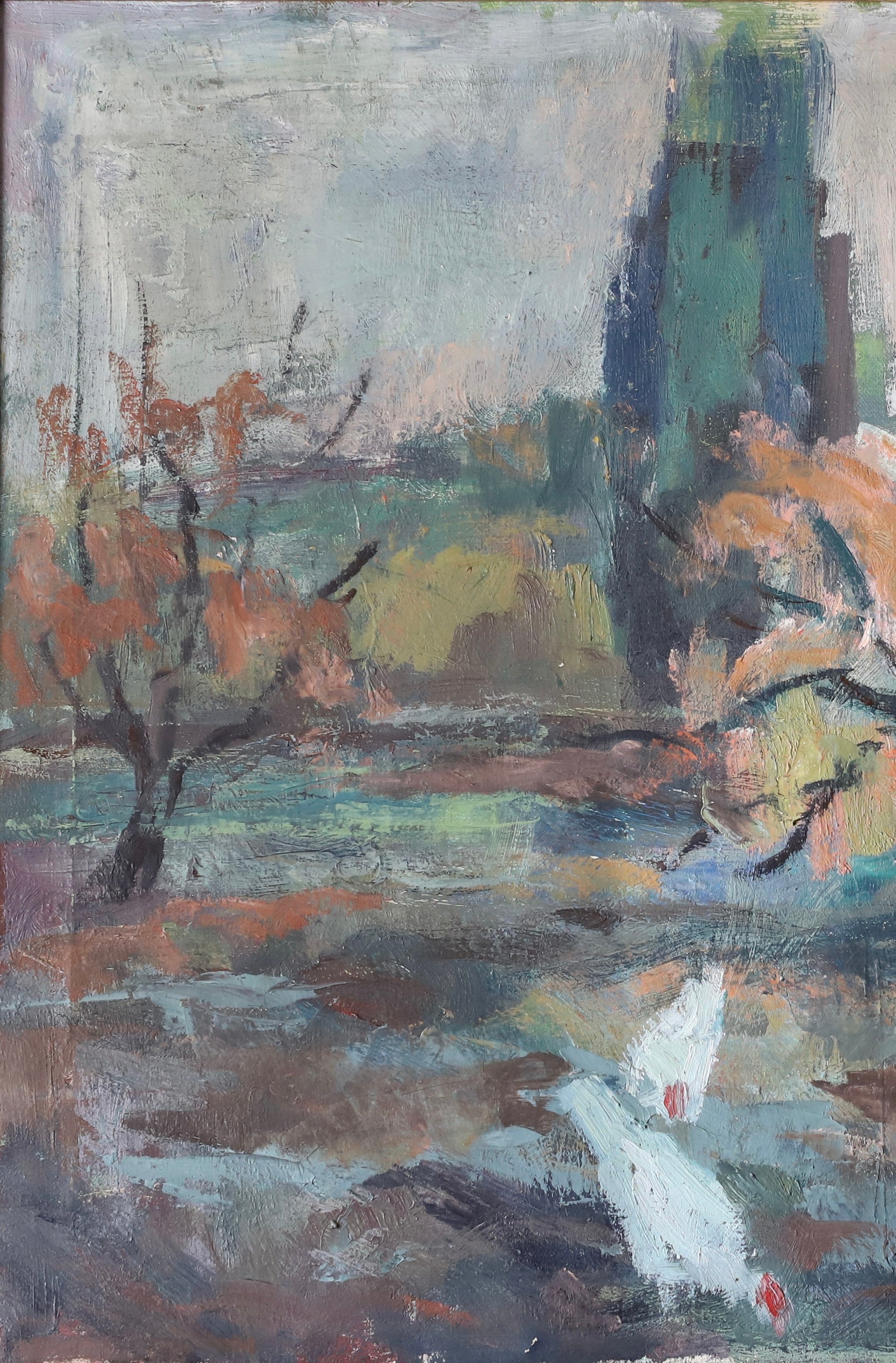 Mid Century Chicken Oil Painting From Sweden