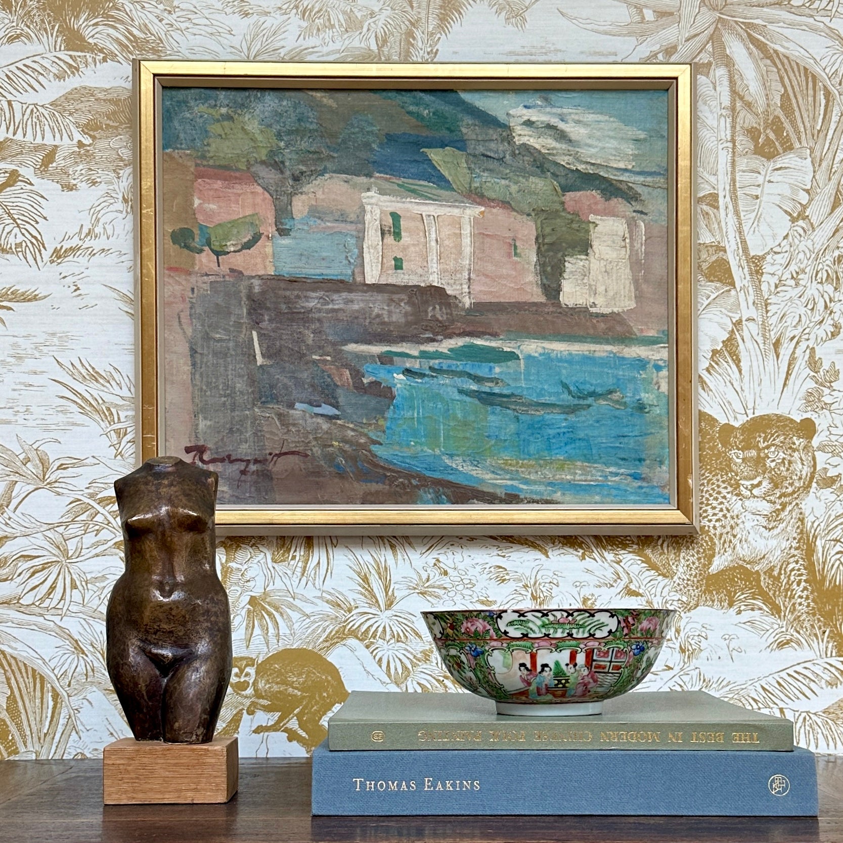 Vintage Art Mid Century Coastal Oil Painting from Sweden