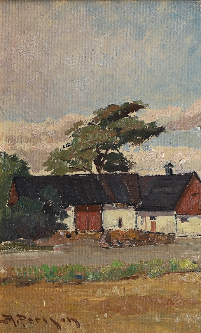 Vintage Art Room Mid Century Farmhouse Oil Painting from Sweden
