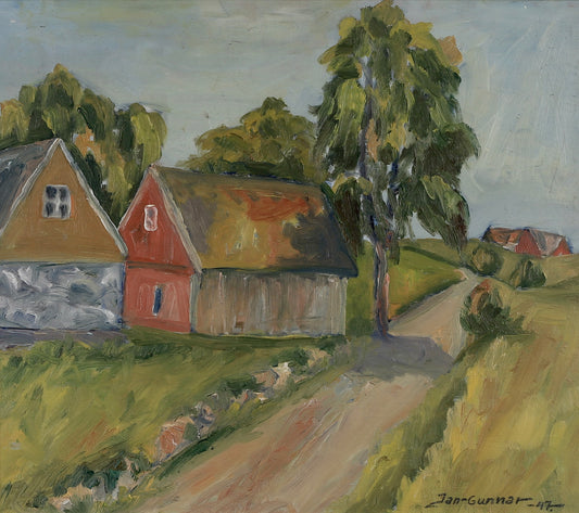 Mid Century Farmhouse Oil Painting From Sweden 1947
